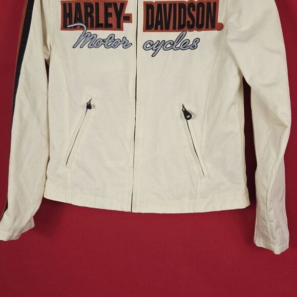 HARLEY DAVIDSON VINTAGE  Stripe Jacket Orange White Womens‎ Size XS Motorcycle - Picture 3 of 15
